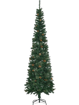 homcom 7.5 foot pencil artificial christmas tree with pine cones